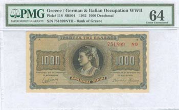  WWII  ISSUED  BANKNOTES - GREECE: 1000 drx ... 
