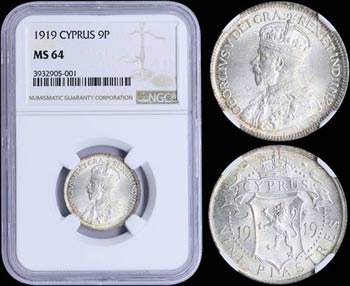 CYPRUS: 9 Piastres (1919) in silver (0,925). ... 