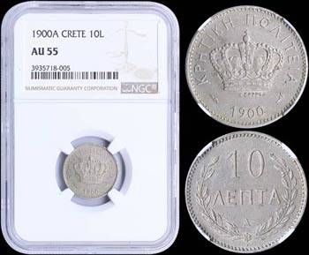 GREECE: 10 Lepta (1900 A) in copper-nickel ... 