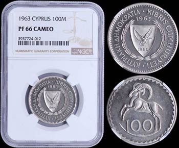 CYPRUS: 100 Mils (1963) in copper-nickel. ... 
