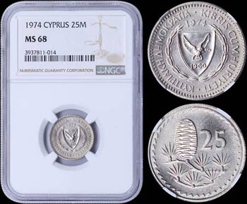 CYPRUS: 25 Mils (1974) in copper-nickel. ... 