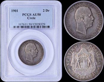 GREECE: 2 Drachmas (1901) in silver with ... 
