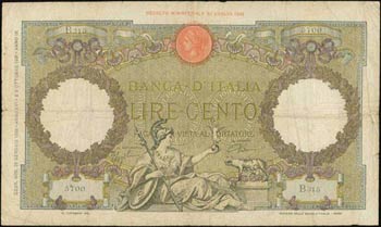 ITALY: 100 Lire (29.1.1938) in olive and ... 