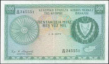 CYPRUS: 500 Mils (1.9.1979) in green on ... 