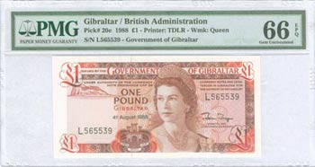 GIBRALTAR: 1 Pound (4.8.1988) in brown and ... 