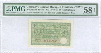 GREECE: 50 Reichspfennig (ND 1940-45) in ... 
