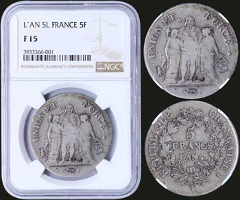 FRANCE: 5 Francs (L An 5 / 1796-97) in ... 