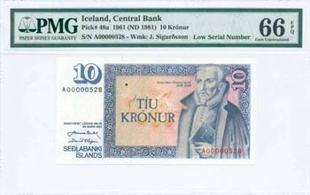 ICELAND: 10 Kronur (Law 1961 - ND 1981) in ... 