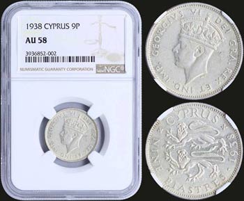 CYPRUS: 9 Piastres (1938) in silver with ... 