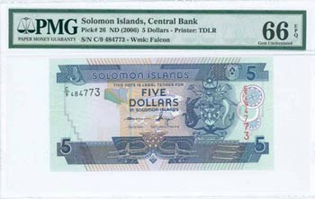 SOLOMON ISLANDS: 5 Dollars (ND 2006) in blue ... 