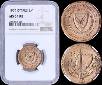 CYPRUS: 5 Mils (1979) in bronze. Obv: ... 