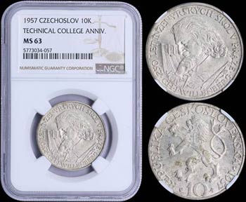 CZECHOSLOVAKIA: 10 Korun (1957) in silver ... 