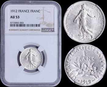 FRANCE: 1 Franc (1912) in silver (0,835). ... 