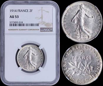 FRANCE: 2 Francs (1914) in silver (0,835). ... 