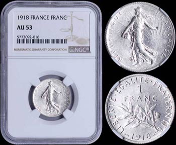 FRANCE: 1 Franc (1918) in silver (0,835). ... 
