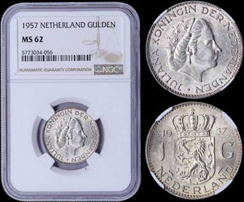 NETHERLANDS: 1 Gulden (1957) in silver ... 