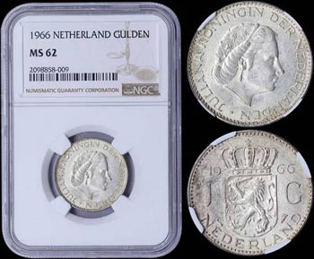 NETHERLANDS: 1 Gulden (1966) in silver ... 