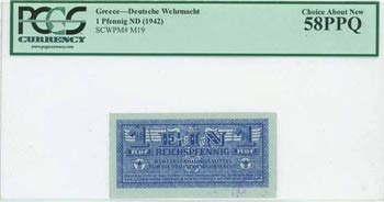 GREECE: 1 Reichspfennig (ND 1944) in blue ... 