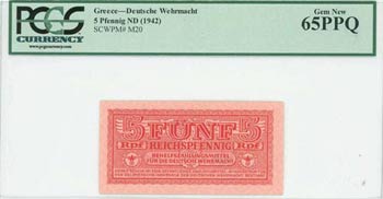 GREECE: 5 Reichspfennig (ND 1944) in red ... 