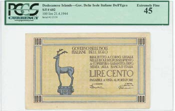 GREECE: 100 Lire (21.4.1944) of Government ... 