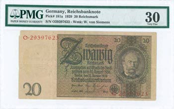 GERMANY: 20 Reichsmark (22.1.1929) in dark ... 