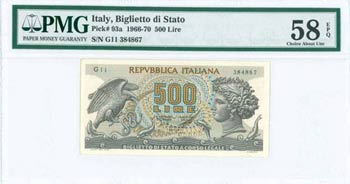 ITALY: 500 Lire (20.6.1966) in dark gray on ... 