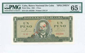 CUBA: Specimen of 1 Peso (1961) in ... 