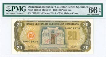 DOMINICAN REPUBLIC: Specimen of 20 Pesos Oro ... 