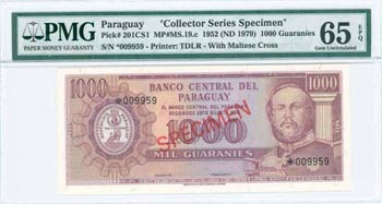 PARAGUAY: Specimen of 1000 Guaranies (Law ... 