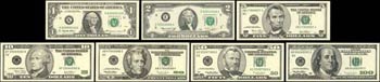 USA: Set of 7 banknotes inclunding 1 Dollar ... 