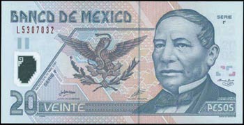 MEXICO: 20 Pesos (17.5.2001) in blue and ... 
