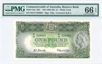 AUSTRALIA: 1 Pound (ND 1961-65) in black on ... 