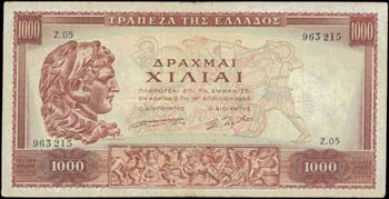 GREECE: 1000 Drachmas (16.4.1956) in brown ... 