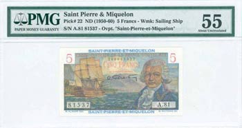 SAINT PIERRE AND MIQUELON: 5 Francs (ND ... 