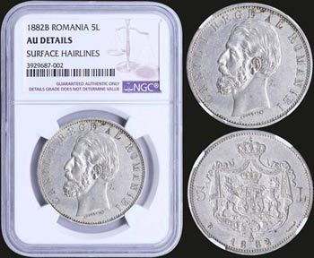 ROMANIA: 5 Lei (1882B) in silver (0,900) ... 