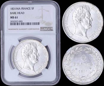 FRANCE: 5 Francs (1831 MA) in silver with ... 