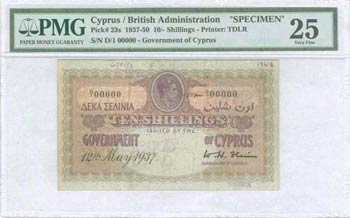 BANKNOTES OF CYPRUS - GREECE: Specimen of 10 ... 