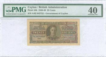 CEYLON: 25 Cents (1.12.1949) in brown and ... 