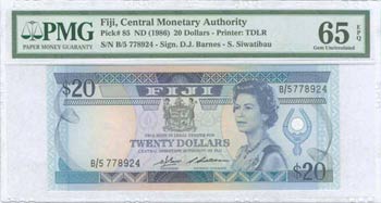 FIJI: 20 Dollars (ND 1986) in blue on ... 