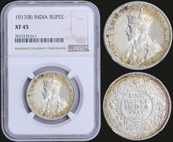 INDIA - BRITISH: 1 Rupee [1917(B)] in silver ... 