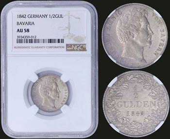 GERMAN STATES / BAVARIA: 1/2 Gulden (1842) ... 