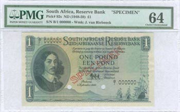 SOUTH AFRICA: Specimen of 1 Pound (1.9.1948) ... 