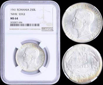 ROMANIA: 250 Lei (1941) in silver (0,835) ... 