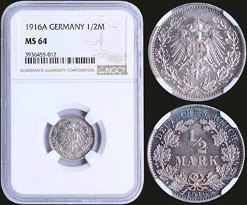 GERMANY: 1/2 Mark (1916 A) in silver (0,900) ... 