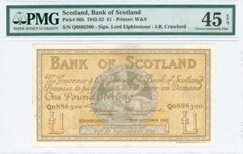 SCOTLAND: 1 Pound (22.10.1952) in yellow and ... 