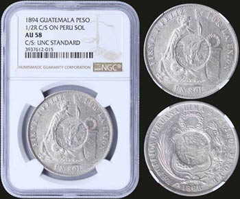 GUATEMALA: 1 Peso (1894 / 1868 Y.B.) ... 