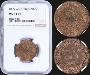 GERMAN EAST AFRICA: 1 Pesa (1890) in copper ... 