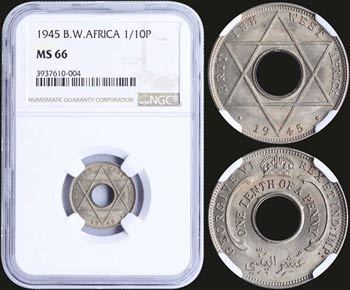 BRITISH WEST AFRICA: 1/10 Penny (1945) in ... 