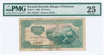RWANDA - BURUNDI: 20 Francs (5.10.1960) in ... 
