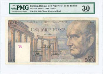 TUNISIA: 5000 Francs (16.5.1950) in ... 